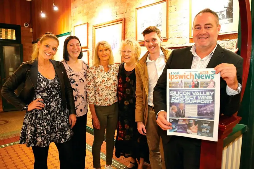 FRESH START: Redland City News staff at the Grand View Hotel, Cleveland ahead of launching the first edition. Photo: John Muller