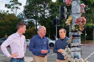 SAFETY UPGRADE: Main Roads Minister Mark Bailey, RACQ ‘s David Carter and Capalaba MP Don Brown launch National Road Safety Week.