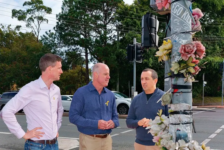 SAFETY UPGRADE: Main Roads Minister Mark Bailey, RACQ ‘s David Carter and Capalaba MP Don Brown launch National Road Safety Week.