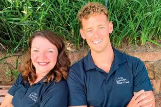 TEAM EFFORT: Leigh Mason of Birkdale with Bondi Rescue star Trent ‘Maxi’ Maxwell.