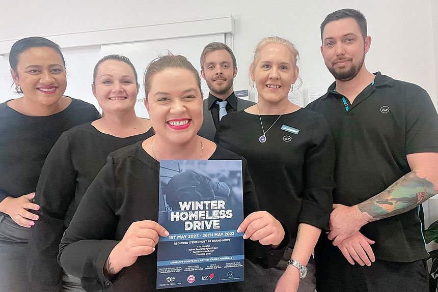 APPEAL: Jane, Megan, Imogen, Matthew, Natalie and Kyle of McCartney Funerals launch a charity drive.