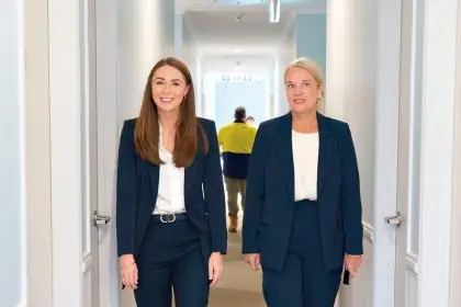 CONVERSION COMPLETE: Housing Minister Meaghan Scanlon with Redlands MP Kim Richards at the former Redland Bay retirement village.