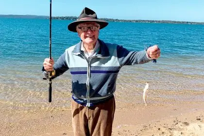 DAY BY THE SEA: David Pollard, 91, enjoyed a day out fishing to celebrate his birthday.
