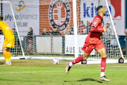 EARLY LEAD: Striker Guil Santana opened the scoring for the Red Devils after only one minute.