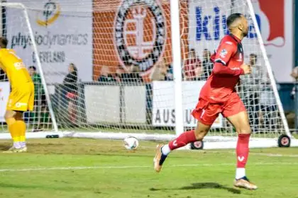 EARLY LEAD: Striker Guil Santana opened the scoring for the Red Devils after only one minute.