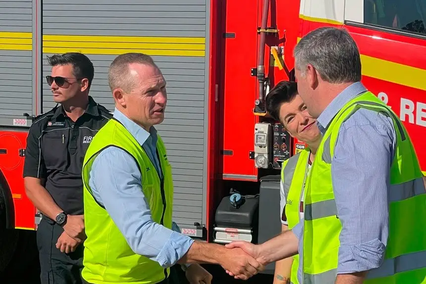 FRONTLINE BOOST: Springwood MP Mick de Brenni (left) at the future site of the Mount Cotton Road Fire Station.
