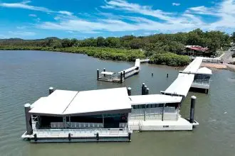 GROWING COMMUNITY: An aerial view of Russell Island and the new ferry terminal. Photo: Redland City Council