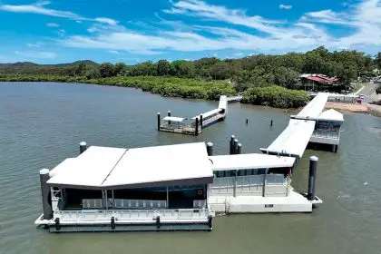 GROWING COMMUNITY: An aerial view of Russell Island and the new ferry terminal. Photo: Redland City Council