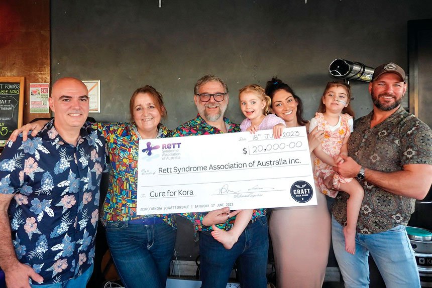 LOCAL FUNDRAISER: Claude Buda, Tracy Robson and Martin Robson with Quinn, Kelsie, Kora and Mitch Dodds. Photo: Ellie Webster