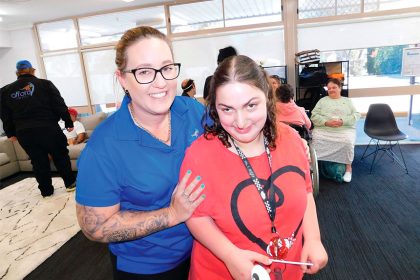 HELPING LOCALS: Afford staff member Tania with Emily Draper of Birkdale at the opening of Afford’s Redland hub.