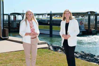 COMMUNTY BOOST: Health Minister Shannon Fentiman and Redlands MP Kim Richards with the new ambulance vessel at Redland Bay.