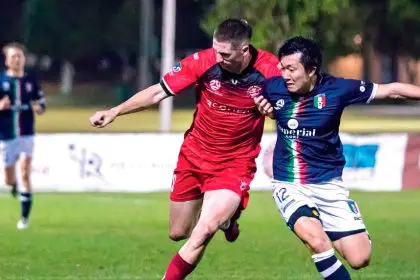 HARD YARDS: Peter Klaassen scored the Red Devils’ first goal in a man of the match performance.