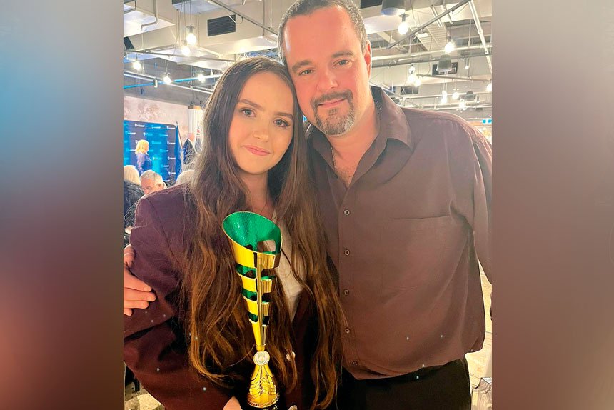 RISING STAR: Chiara Tomasi and Bocce Australia’s head referee Joe Maselli when Chiara won best and fairest at the Australian Bocce National Seniors Championship in June.