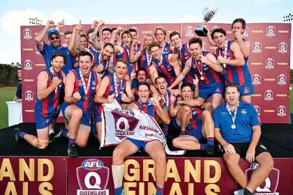 CHAMPIONS: Alexandra Hills AFC have clinched the 2023 QFA Division 2 North flag with a 49-40 win over Kenmore Bears.