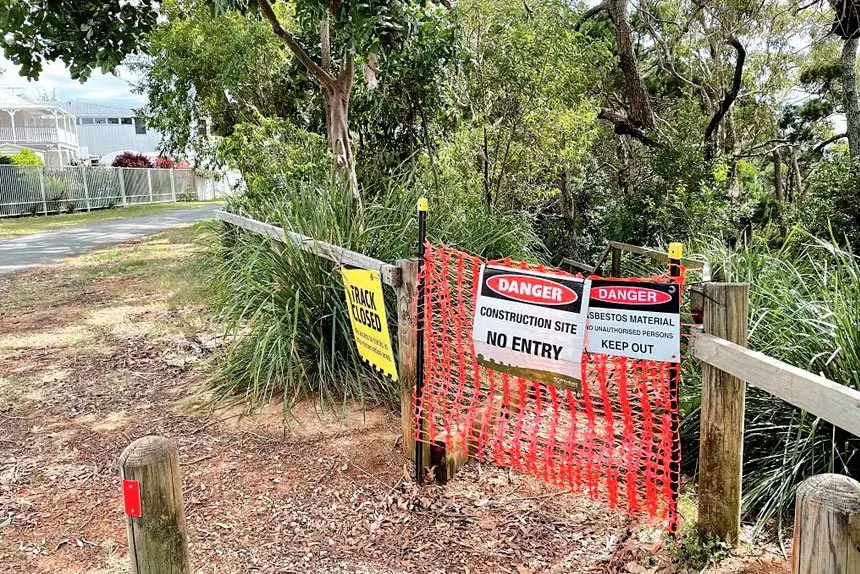 DAMAGE: Repair works have begun at the site of a land slip which took place in 2022 at Wellington Point and forced the closure of a walking track. Photo: Redland City Council
