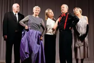 SHOWTIME: Dennis Walsh, Carole MacKinney, Glynis Sequeira, Clint Price and Sheryl Millard rehearse for Seniors Perform. Photo: Anderson