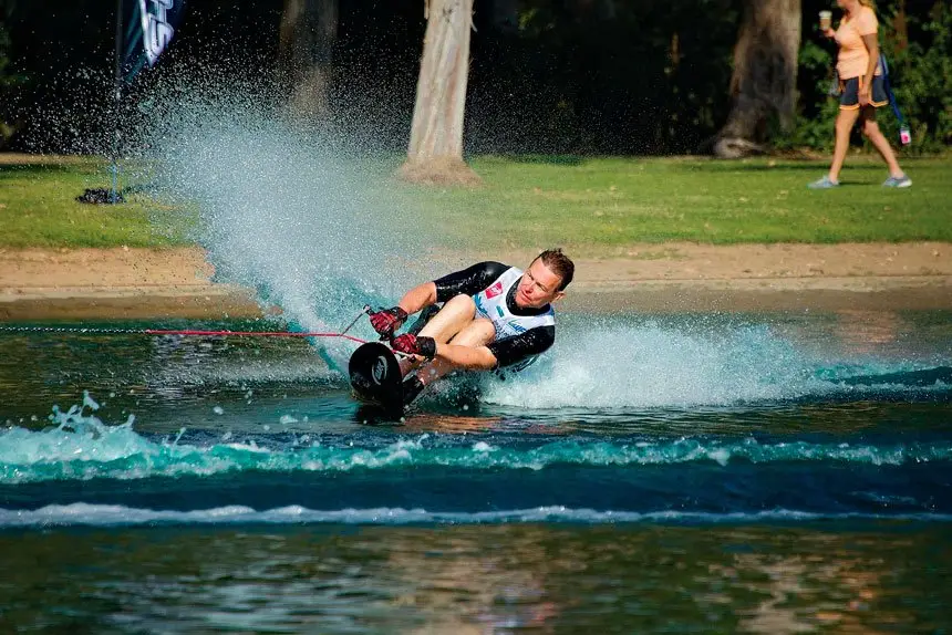 CRUISING: Wellington Point athlete Scott Wintle in action at the World Disabled Water Ski Championships in California. Photo: John Lipscomb