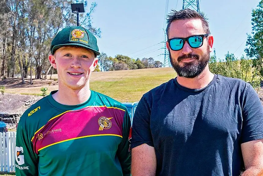 DEBUT: Jack Jarvis with former Redlands Tigers first grade player Josh Henderson. 