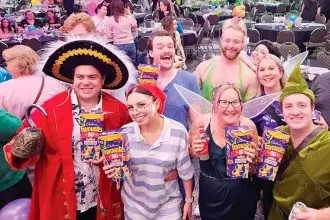 DRESS UP: Joel McClaren, Nick Guarino, Petrina Beardmore, Chad Weidick, Brianna Rawson, Daz Bearton and Chris Cossenti at the Disney-themed Coles trivia night.