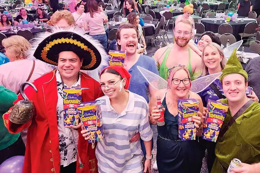 DRESS UP: Joel McClaren, Nick Guarino, Petrina Beardmore, Chad Weidick, Brianna Rawson, Daz Bearton and Chris Cossenti at the Disney-themed Coles trivia night.
