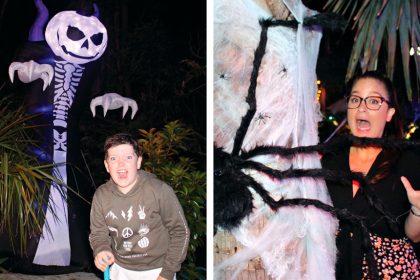 LEFT: Blake King at the Alexandra Hills Hotel putt putt course. RIGHT: Angela Eisentrager enjoys the Halloween-themed course at the Alexandra Hills Hotel.