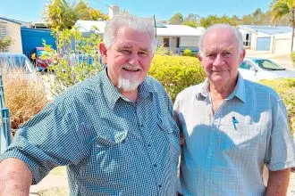 HERE TO HELP: Roger Marshall with QMHOA committee member, Noel Wright, spoke about their group at the Redbank Palms Expo recently.