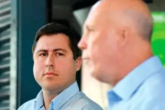 CAMPAIGN: Bowman MP Henry Pike with opposition leader Peter Dutton during a visit to Victoria Point in 2022. Photo: AAP Image/Jono Searle