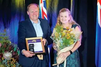 COMMUNITY CHAMPION: Craig Luxton and mayor Karen Williams at the 2023 Redlands Coast Australia Day awards. Photo: Redland City Council