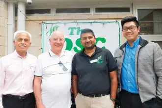 McCarthy Durie lawyer Vinh Ho, board chairman Tony Christinson, chief executive Thomas Jithin and McCarthy Durie lawyer Vimal Raniga at the Donald Simpson Community Centre.