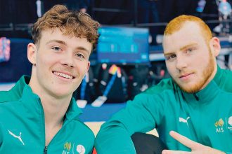 Harrison Lee and synchro partner Samuel Durkin won a silver medal at the World Age Trampoline Gymnastics Championships.