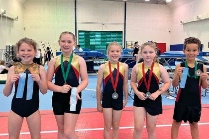 Redland City Gymsports athletes celebrate their medal success at the South Queensland Interclub Challenge and Nationals Qualifier.