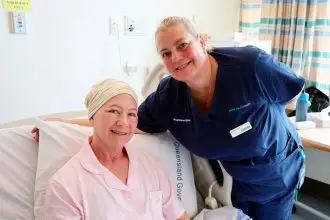 Redland Hospital patient Carol Hibbet with breast care nurse Annette Smith