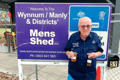 Wynnum Men’s Shed member Ron proudly displays his ‘famous’ sauce and relish.