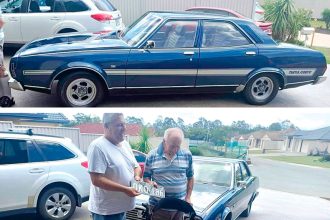 Cedric Macinnes and Mark Trembath view the P76 restored to its former glory.