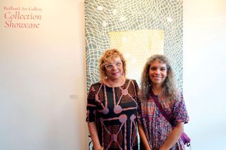 Sonja Carmichael and Elisa Jane Carmichael, Quandamooka mother and daughter artists, announced the Create Exchange program at Redland Art Gallery.