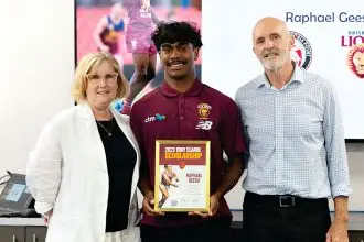 Raphael Geesu, a member of the Brisbane Lions Academy is the proud recipient of the 2023 Troy Clarke scholarship.