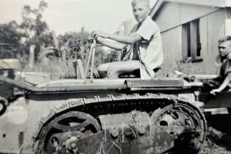 Charles Geljon farming the land that Bolton Clark Moreton Shores retirement village is now built on.