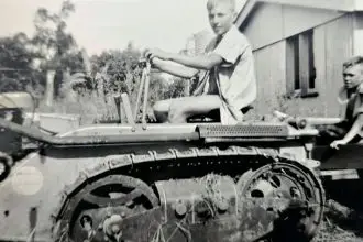 Charles Geljon farming the land that Bolton Clark Moreton Shores retirement village is now built on.