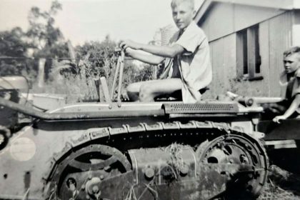 Charles Geljon farming the land that Bolton Clark Moreton Shores retirement village is now built on.