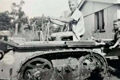 Charles Geljon farming the land that Bolton Clark Moreton Shores retirement village is now built on.