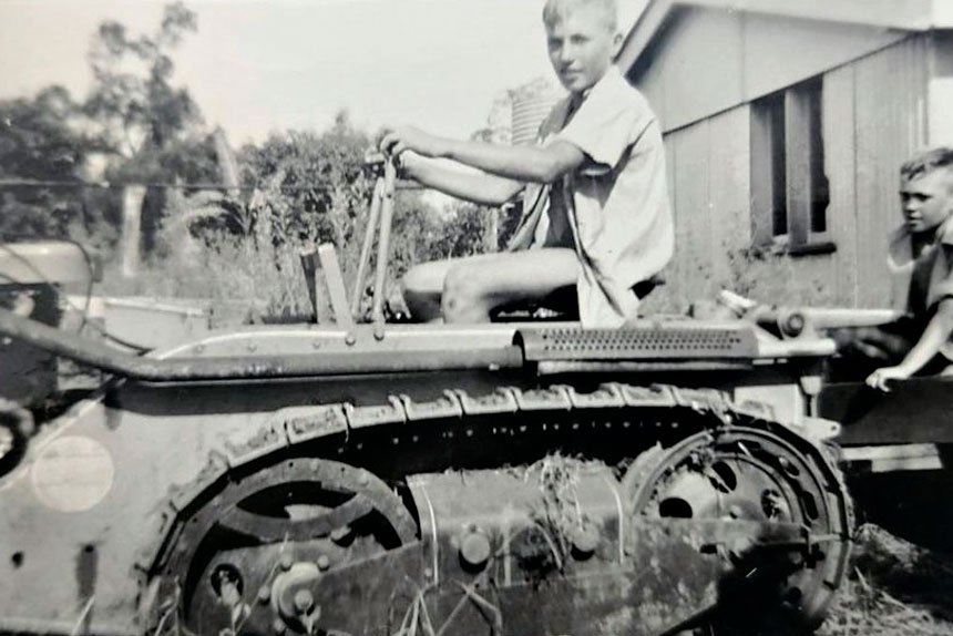 Charles Geljon farming the land that Bolton Clark Moreton Shores retirement village is now built on.