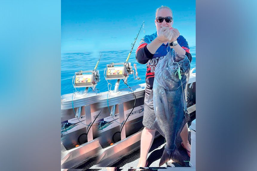 This massive blue eye trevally was caught in 500 metres of water outside Moreton Island recently. by Kirsty Teale