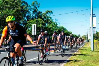 FUNDRAISER: Businessmen get on their bikes to raise funds for youth workshops.