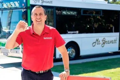 Member for Capalaba Don Brown celebrates the new 50 cent fares. PHOTO: Capalaba Electorate Office