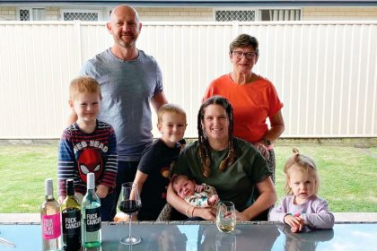 Steph Jones with family before her donated chop.