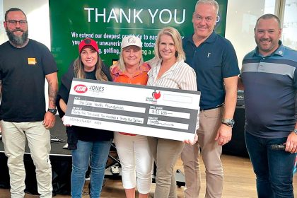 “Bowser” and Angie Bowers (general management of The Cage); Linda Grieve, co-founder of The Cage; Leanne and Tyrone Jones, Jones Retail Group owners, and CEO David Kindt.