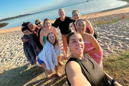 JUST CHILLIN’: Chanel Clark and her posse are ready to take the plunge.