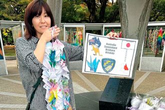 The 1000 paper cranes and hearts folded by Birkdale State School students. Photo: Chiena Truscott