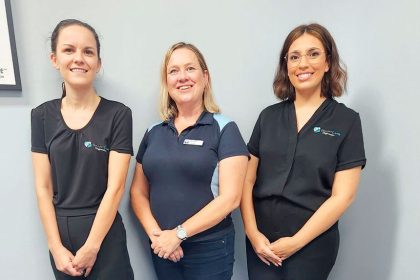 From left, Emma Parslow (SmartCare Diagnostics), Daniela Swart (Assist Allied Health) and Charlene Allimant (SmartCare Diagnostics).