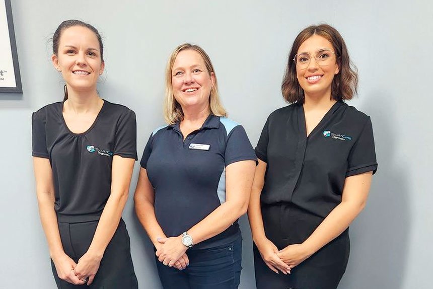 From left, Emma Parslow (SmartCare Diagnostics), Daniela Swart (Assist Allied Health) and Charlene Allimant (SmartCare Diagnostics).